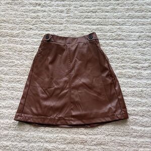 Girls Brown Faux Leather Skirt